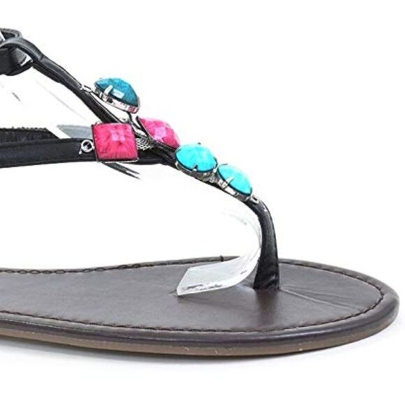 Gemstone Thong Flat Flip-flop Sandal Black - Picture 3 of 3